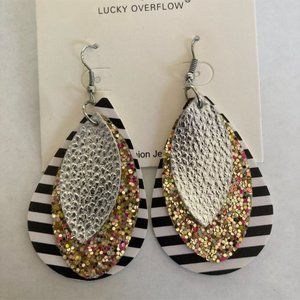 3 Layer Lightweight Earrings Black White Silver Gold